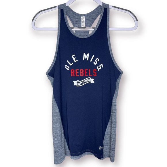 Under Armour Size S Ole Miss Rebels Navy Gray Flowy Heat Gear Racerback Tank Top - Picture 1 of 9